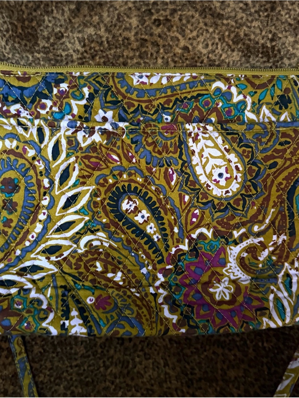 Vera Bradley Quilted Crossbody in Mustard Paisley with Teal & White Accents